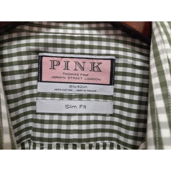 Thomas Pink Size 16.5 Slim Fit Preppy Casual Work Long Sleeve Button-Down Shirt - Picture 4 of 5